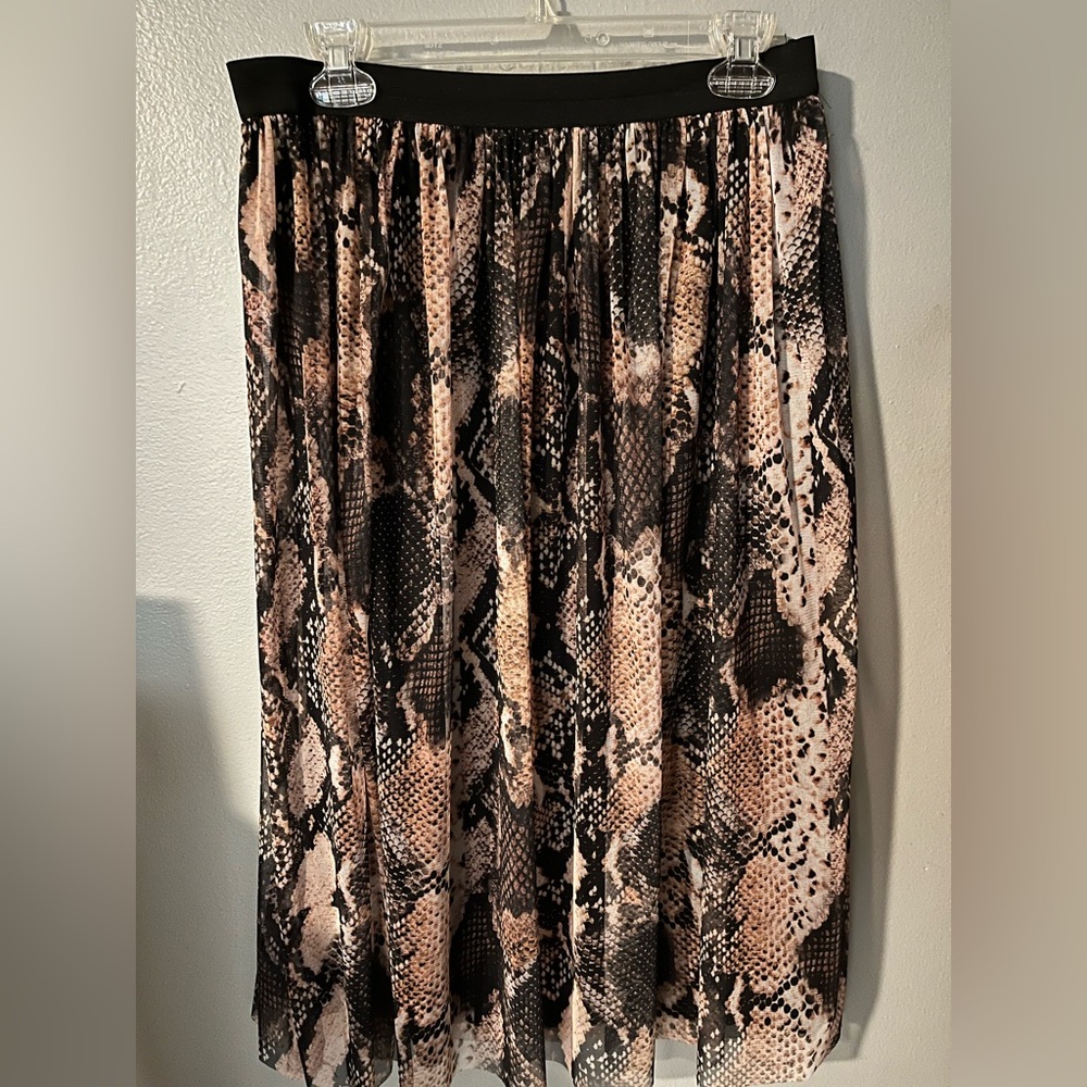 Zara Black and Tan Snake Print Midi Skirt
